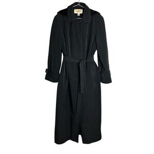 VTG Talbots Long Trench Coat Hooded Black Size 8 Zip Out Lining Bossgirl Career